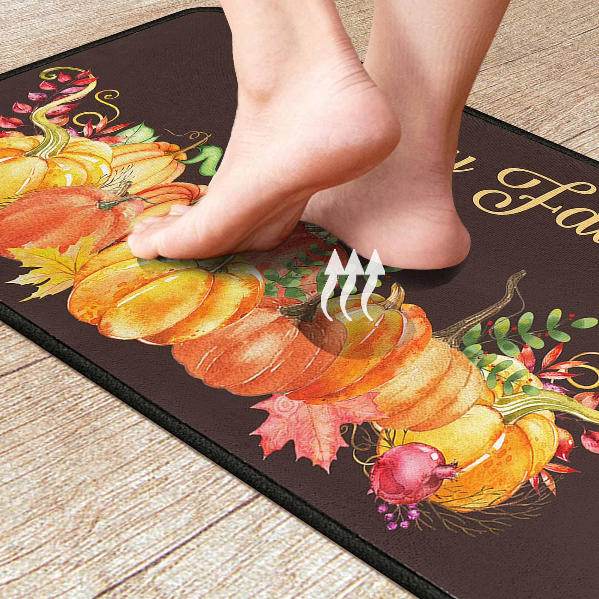 Fall Kitchen Rugs, Fall Decorations for Home Pumpkin Mats Set of 2- Non-Slip Autumn Maple Leaf Floor Mat- Fall Decor Holiday Runner for Home Seasonal Harvest Thanksgiving Decor