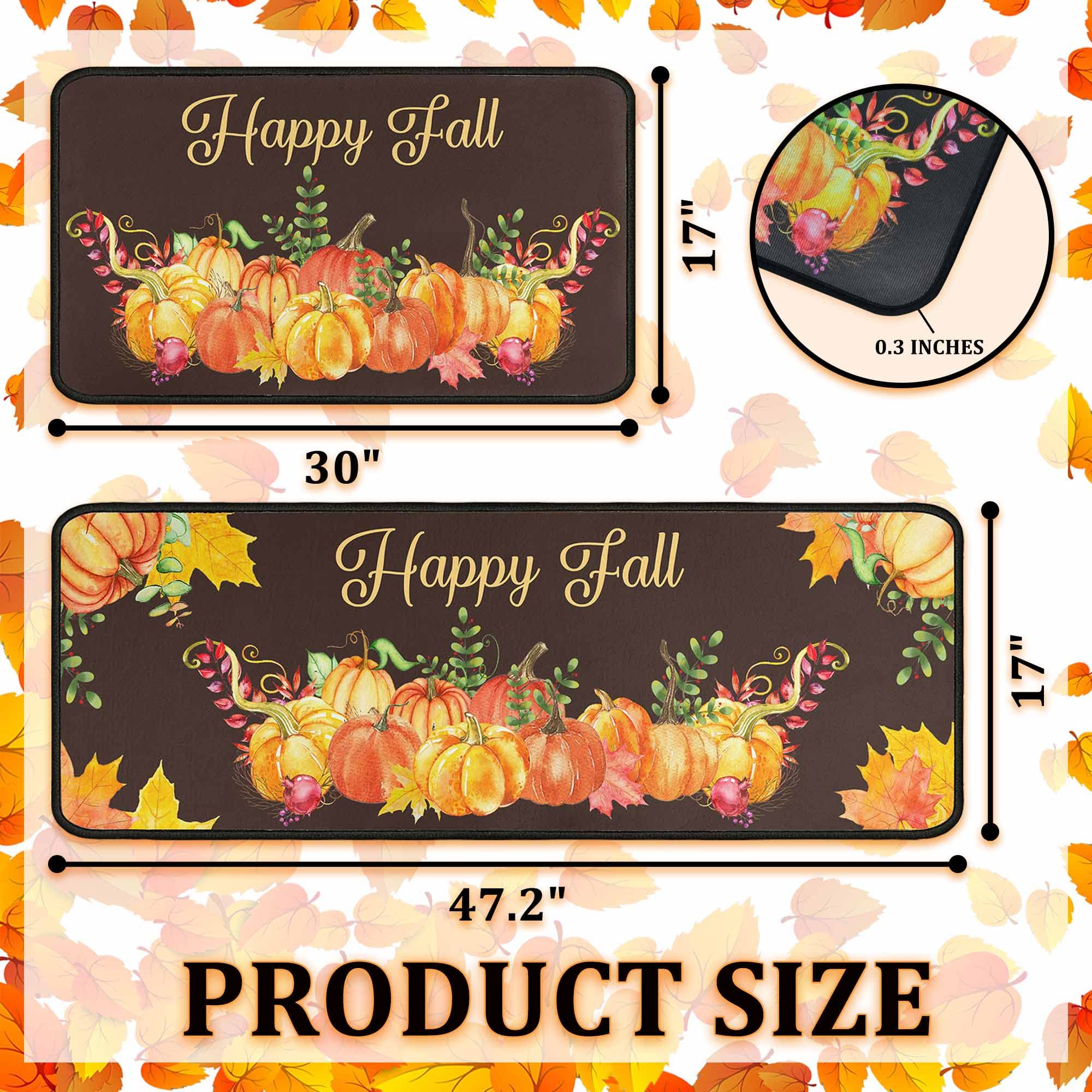 Fall Kitchen Rugs, Fall Decorations for Home Pumpkin Mats Set of 2- Non-Slip Autumn Maple Leaf Floor Mat- Fall Decor Holiday Runner for Home Seasonal Harvest Thanksgiving Decor