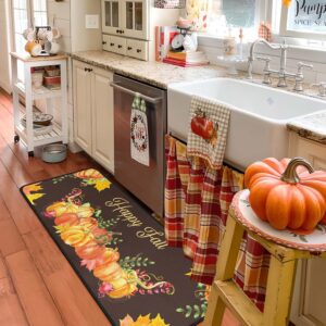 Fall Kitchen Rugs, Fall Decorations for Home Pumpkin Mats Set of 2- Non-Slip Autumn Maple Leaf Floor Mat- Fall Decor Holiday Runner for Home Seasonal Harvest Thanksgiving Decor