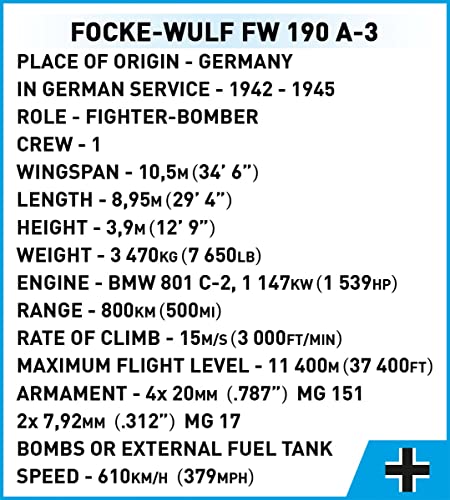 COBI Historical Collection WWII FOCKE-WULF FW 190 A-3 Plane, Small