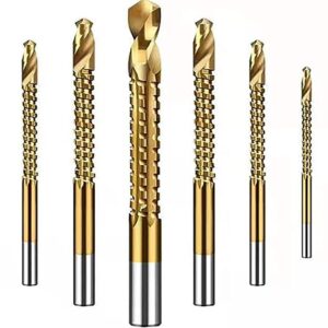 serrated twist drill bits, 6pcstitanium coated hss drill bit(3-8mm) for woodworking wood metal plastic - fast, efficient, and durable - includes serrated grooving, cutting, drilling and more