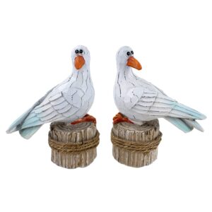 the bridge collection small rustic resin seagull figurine sculptures - set of 2 - carved sea bird on piling tabletop decorations for coastal beach home decor