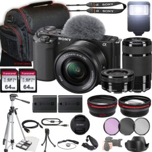 sony zv-e10 mirrorless camera w/e pz 16-50mm f/3.5-5.6 oss lens + e 55-210mm f/4.5-6.3 oss lens + 2x 64gb memory + case + filters + tripod & more (35pc bundle) (renewed)