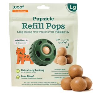 woof pupsicle pops, delicious long lasting dog treats, refills for the pupsicle, pre-made refill treats for dogs, natural ingredients, low-mess beef pet treats - large pops - 7 count