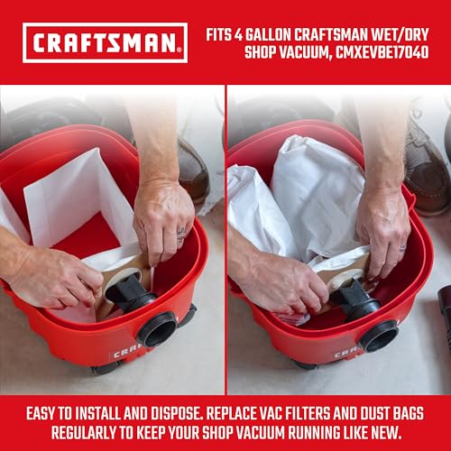 CRAFTSMAN CMXZVBE43271 Fine Dust Wet/Dry Vac Dust Collection Bags for CMXEVBE17040 4 Gallon Shop Vacuum, 2-Pack