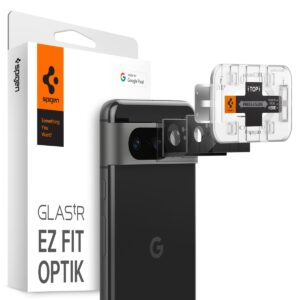 spigen camera lens screen protector [glastr ez fit optik] designed for pixel 8 [case friendly] - black [2 pack]