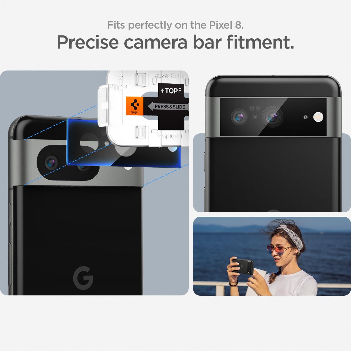 Spigen Camera Lens Screen Protector [GlasTR EZ Fit Optik] Designed for Pixel 8 [Case Friendly] - Black [2 Pack]