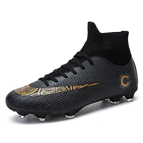 Men’s Soccer Shoes Women Soccer Cleats High-Top Unisex Football Spikes Sneaker Outdoor Training Athletic Turf Cleats Black