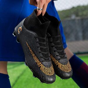 Men’s Soccer Shoes Women Soccer Cleats High-Top Unisex Football Spikes Sneaker Outdoor Training Athletic Turf Cleats Black