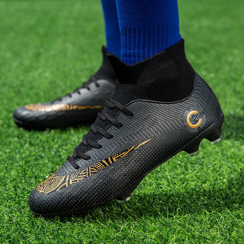 Men’s Soccer Shoes Women Soccer Cleats High-Top Unisex Football Spikes Sneaker Outdoor Training Athletic Turf Cleats Black