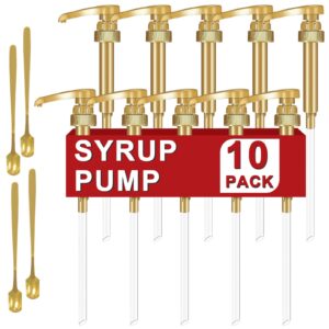 zttxl 10 packs coffee syrup pump dispenser,fits 25.4 oz/750ml coffee flavoring syrup bottles,no dripping, fits home & coffee bar drinking mixes,free 4 golden spoons