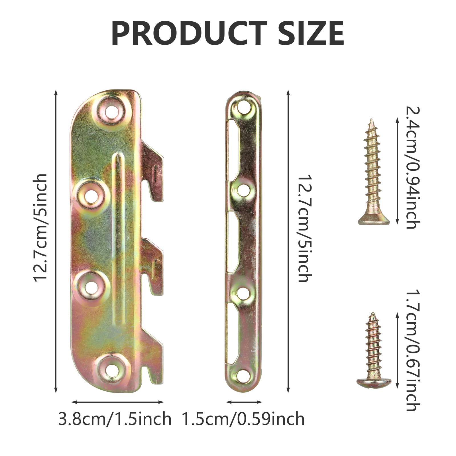 ABuff 8 Set Bed Rail Brackets Heavy Duty Wooden Bed Rail Fittings, Rust Proof Bed Frame Hardware Brackets for Connecting to Wood, Headboards and Foot-Boards- 5inch(Screws Included)