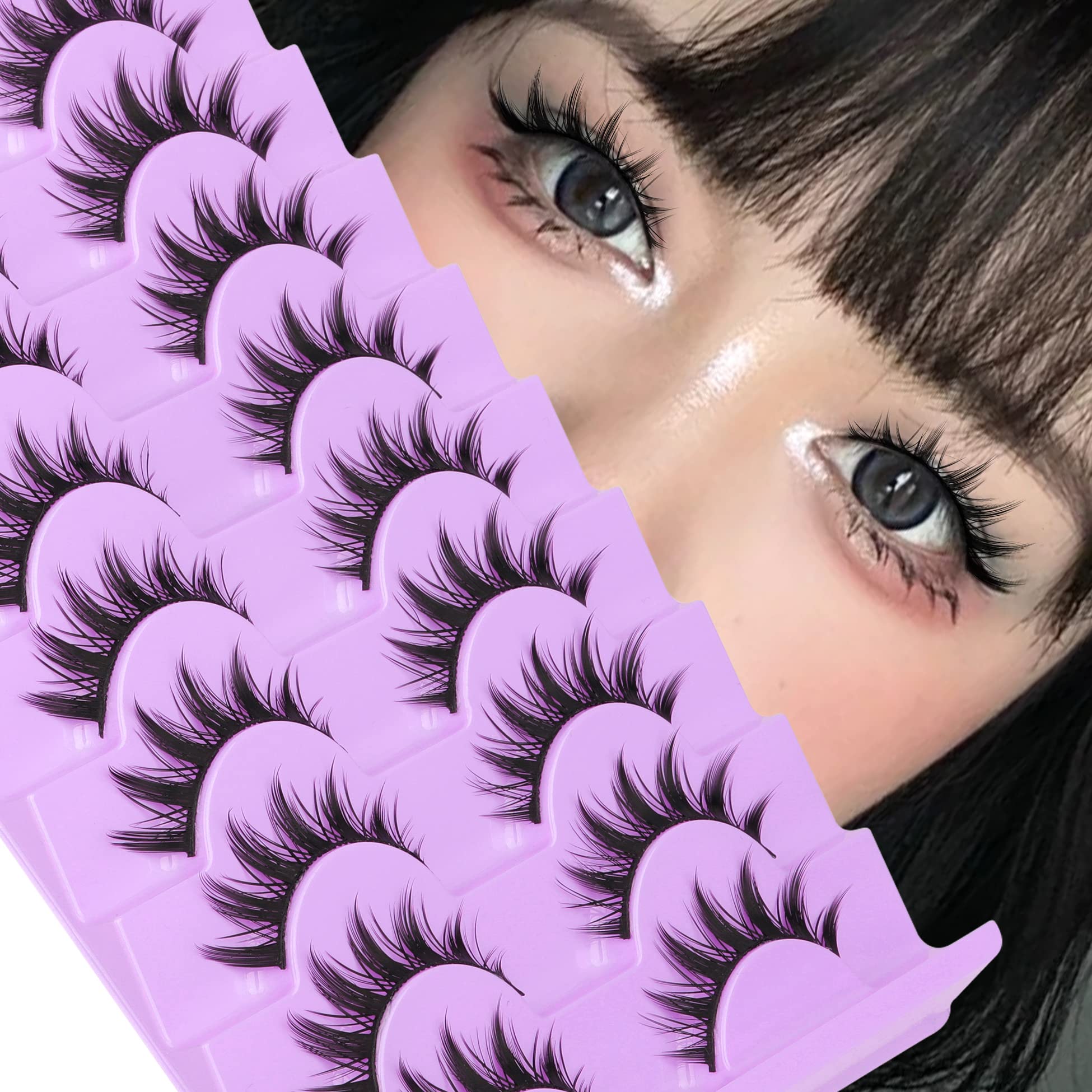 Anime Eyelashes Little Devil Spiky Manga Lashes 9 Pairs Thick Wispy Asian Japanese Style Makeup Lashes Cat Eye Doll Fake Eyelashes Strip by Mavphnee