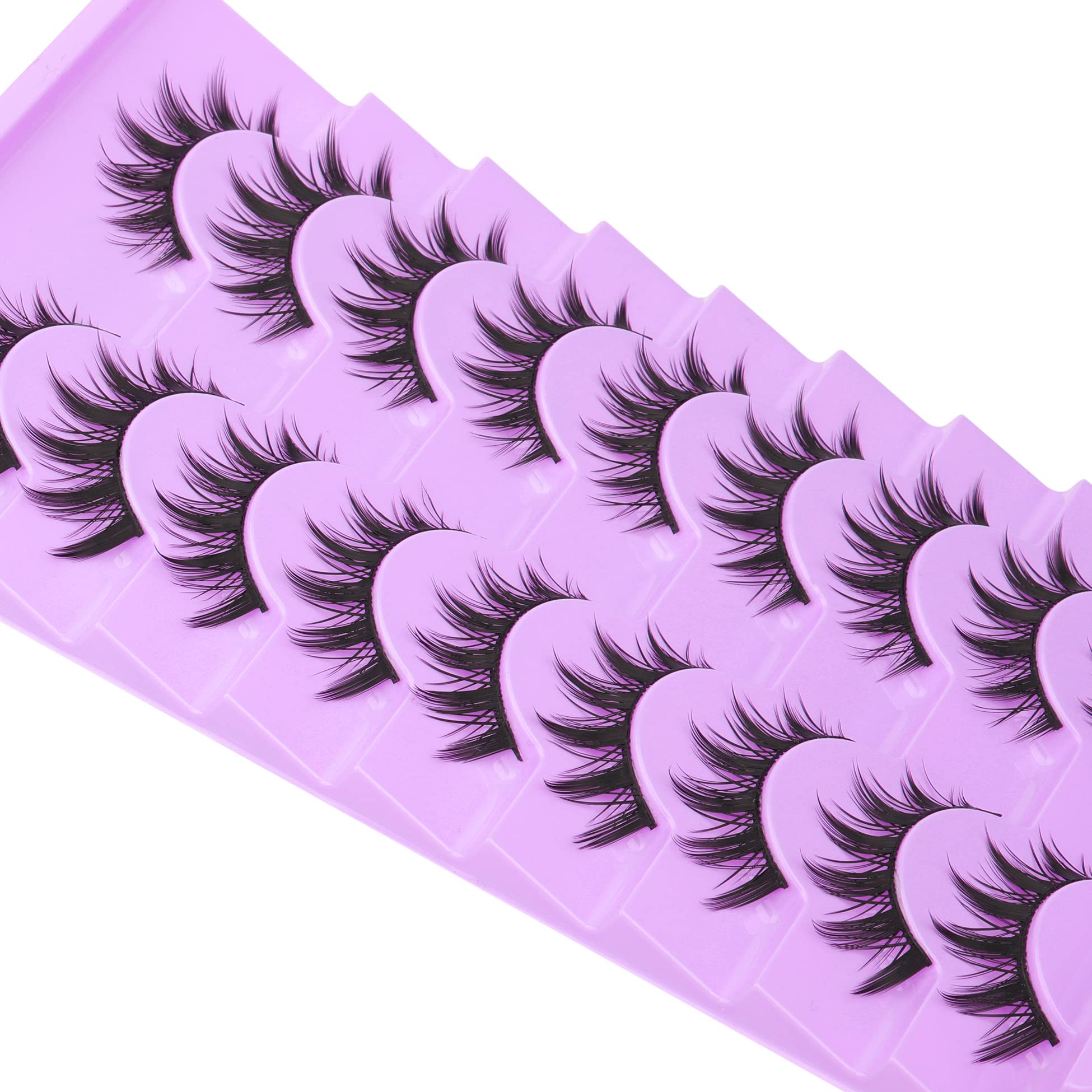 Anime Eyelashes Little Devil Spiky Manga Lashes 9 Pairs Thick Wispy Asian Japanese Style Makeup Lashes Cat Eye Doll Fake Eyelashes Strip by Mavphnee