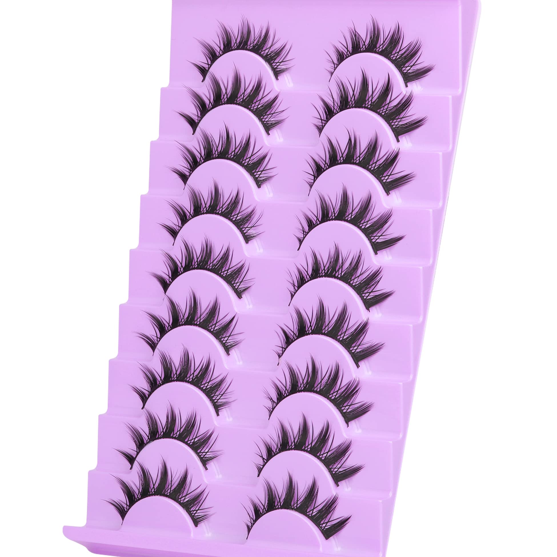 Anime Eyelashes Little Devil Spiky Manga Lashes 9 Pairs Thick Wispy Asian Japanese Style Makeup Lashes Cat Eye Doll Fake Eyelashes Strip by Mavphnee