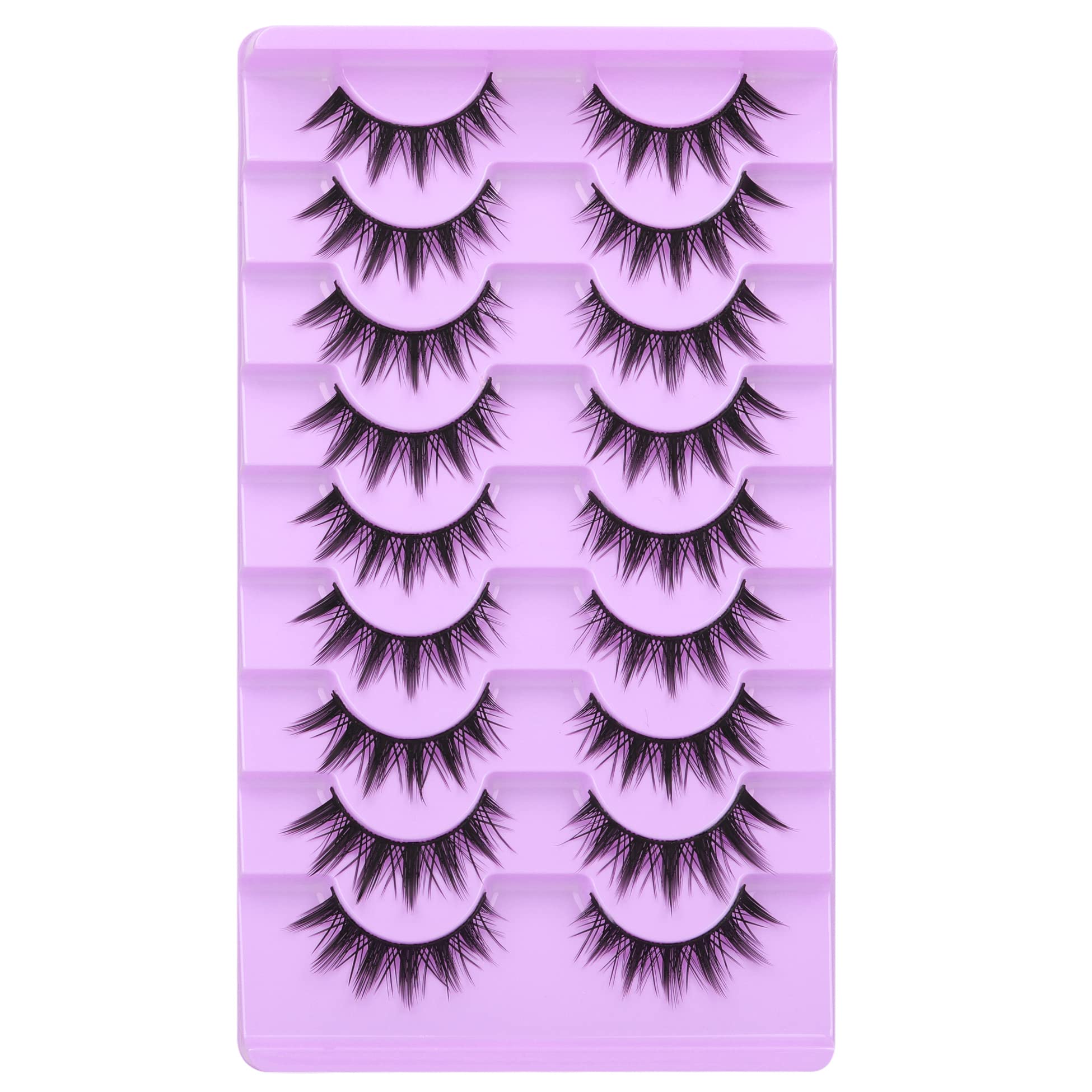 Anime Eyelashes Little Devil Spiky Manga Lashes 9 Pairs Thick Wispy Asian Japanese Style Makeup Lashes Cat Eye Doll Fake Eyelashes Strip by Mavphnee