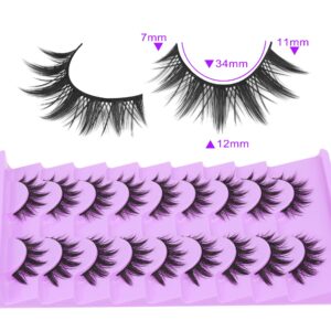 Anime Eyelashes Little Devil Spiky Manga Lashes 9 Pairs Thick Wispy Asian Japanese Style Makeup Lashes Cat Eye Doll Fake Eyelashes Strip by Mavphnee