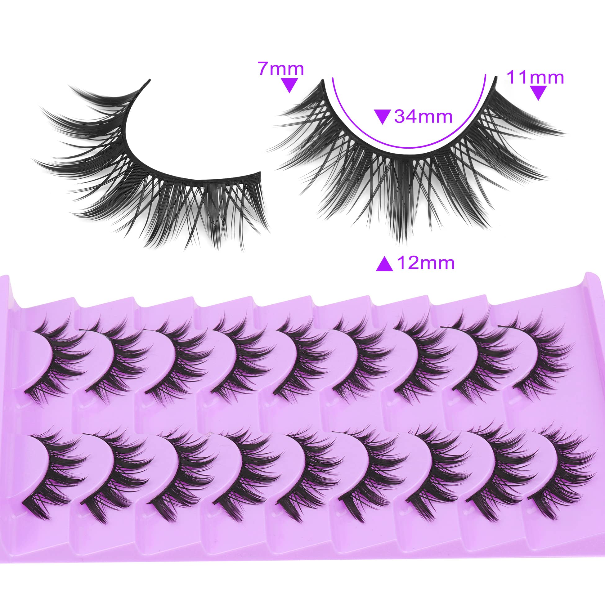 Anime Eyelashes Little Devil Spiky Manga Lashes 9 Pairs Thick Wispy Asian Japanese Style Makeup Lashes Cat Eye Doll Fake Eyelashes Strip by Mavphnee