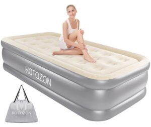 hotozon twin air mattress with built-in pump, 18" foldable air bed with carry bag, luxury elevated inflatable air mattresses, blow up airbed for home, camping & guests, grey