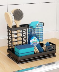 fsawdnn sink caddy,kitchen sink organizer sponge holder for kitchen sink with removable drain pan storage home essentials accessories（matte black）