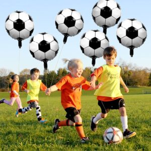 YGAUZ 6 PCS Soccer Balloons, 18 Inch, White and Black, Sports Birthday Decorations, Foil Balloon