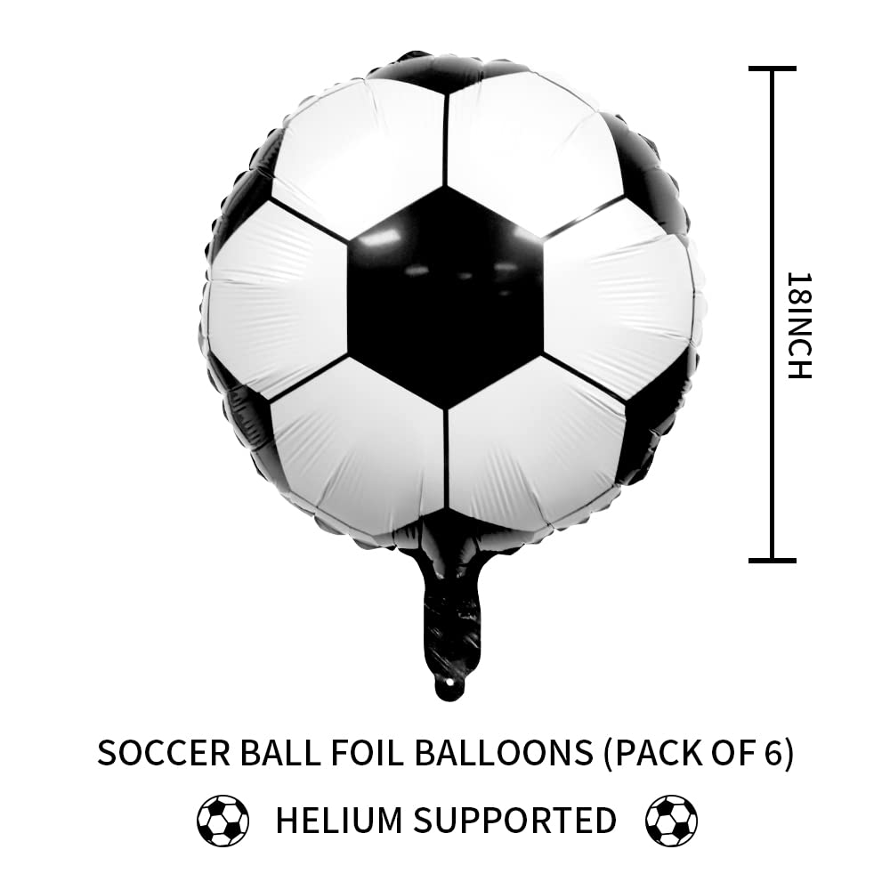 YGAUZ 6 PCS Soccer Balloons, 18 Inch, White and Black, Sports Birthday Decorations, Foil Balloon