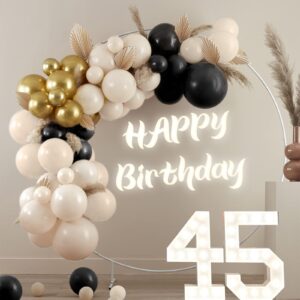 RUBFAC Black Gold Boho Balloon Garland Arch Kit, 142pcs Metallic Gold, Sand White and Black Balloon Arch Kit for Graduation, Birthday and Anniversary Party Decorations