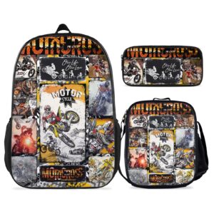 kxzoylm motorcycle backpacks - dirt bike backpack bundle 3 pieces for teens,boys and girls motocross for kids includes bookbags insulated lunch bag and pencil case perfect for school and everyday use