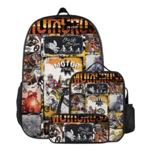 KXZOYLM Motorcycle Backpacks - Dirt Bike Backpack Bundle 3 Pieces for Teens,Boys and Girls Motocross For Kids Includes Bookbags Insulated Lunch Bag and Pencil Case Perfect for School and Everyday Use