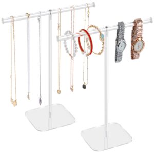 Aredpoook Jewelry Stand Necklace Stand 2 Tower, Clear Necklace Holder Jewelry Holder, Acrylic Jewelry Organizer, Bracelet Hanging Organizer, Display Stand for Bangles, Rings, Earrings and Watch