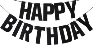 black happy birthday banner, prestrung glitter happy birthday sign for men birthday party decorations