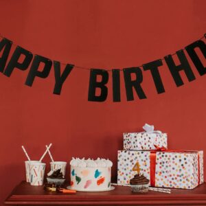 Black Happy Birthday Banner, Prestrung Glitter Happy Birthday Sign for Men Birthday Party Decorations