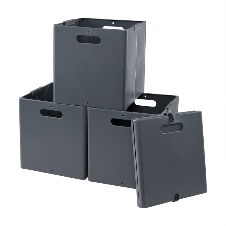 Teyyvn 4-Pack Foldable Cube Storage Bins, Collapsible Plastic Storage Cubes, Gray