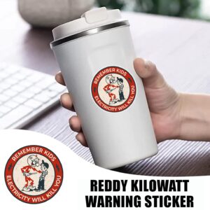 20 Pcs/Pack Reddy Kilowatt Remember Kids Electricity Will Kill You Sticker, Reddy Kilowatt Warning Caution, Funny Reddy Kilowatt Sticker Decal for Electrician Hard Hat Laptop Water Bottle Car Helmet