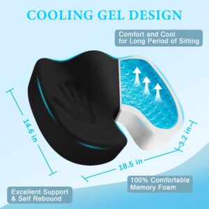 Office Chair Gel Seat Cushion - Car Seat Cushion, Non-Slip Sciatica & Back Coccyx Tailbone Pain Relief Chair Pad, Memory Foam Butt Pillow for Computer Desk,Wheelchair,Driving, Desk Accessories (Black)