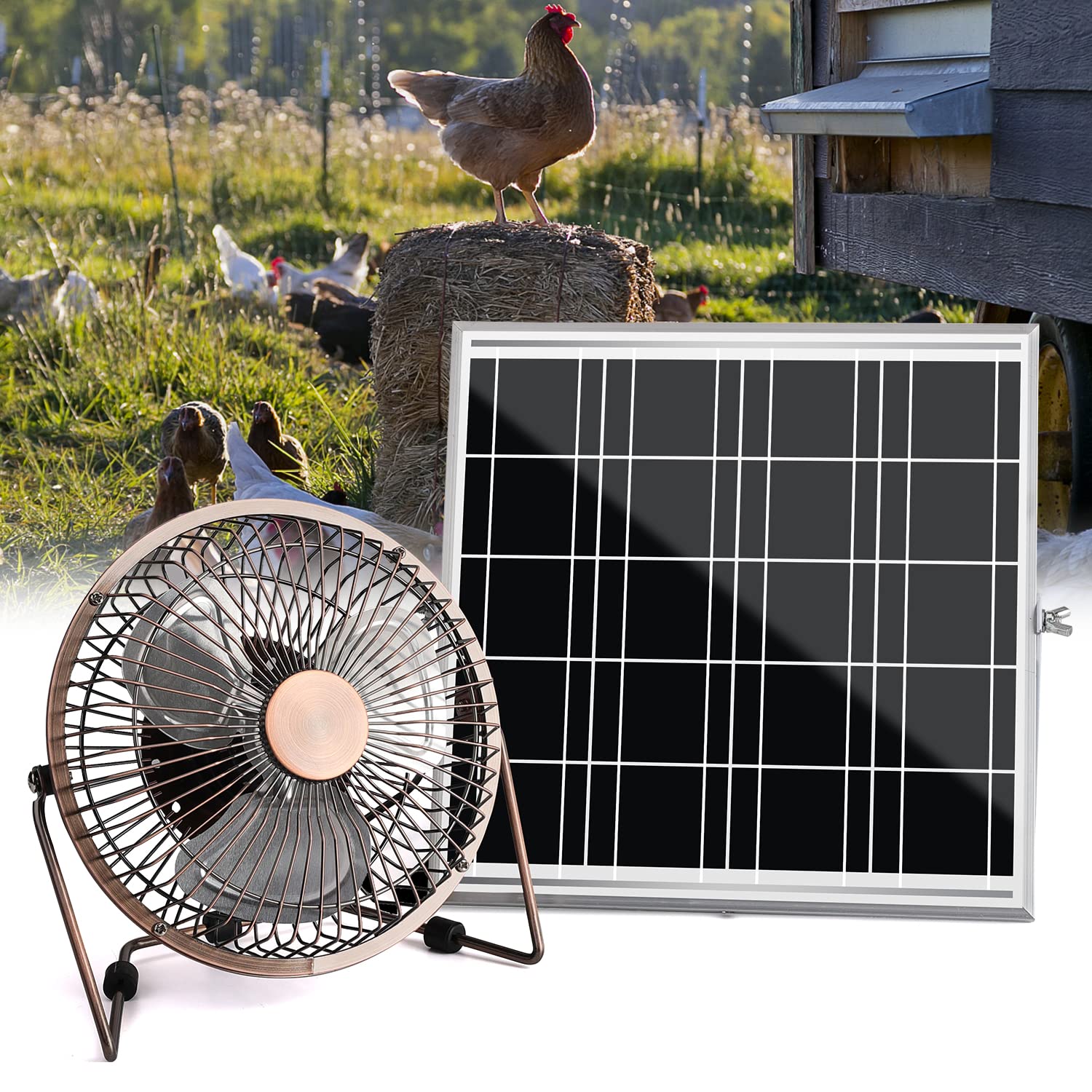 Fanspex Solar Powered Fan for Dog House, 6" Fan+10W Solar Panel Kits for Outdoor Greenhouse, Chicken Coop Cooling, 39dB Super quiet, Above 10,000 Hours Lifespan (Bronze)