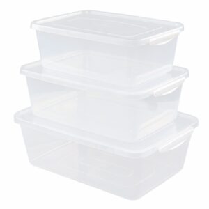 ggbin 3 pack plastic storage box with lid, clear oraganzing bin, mixed size, f