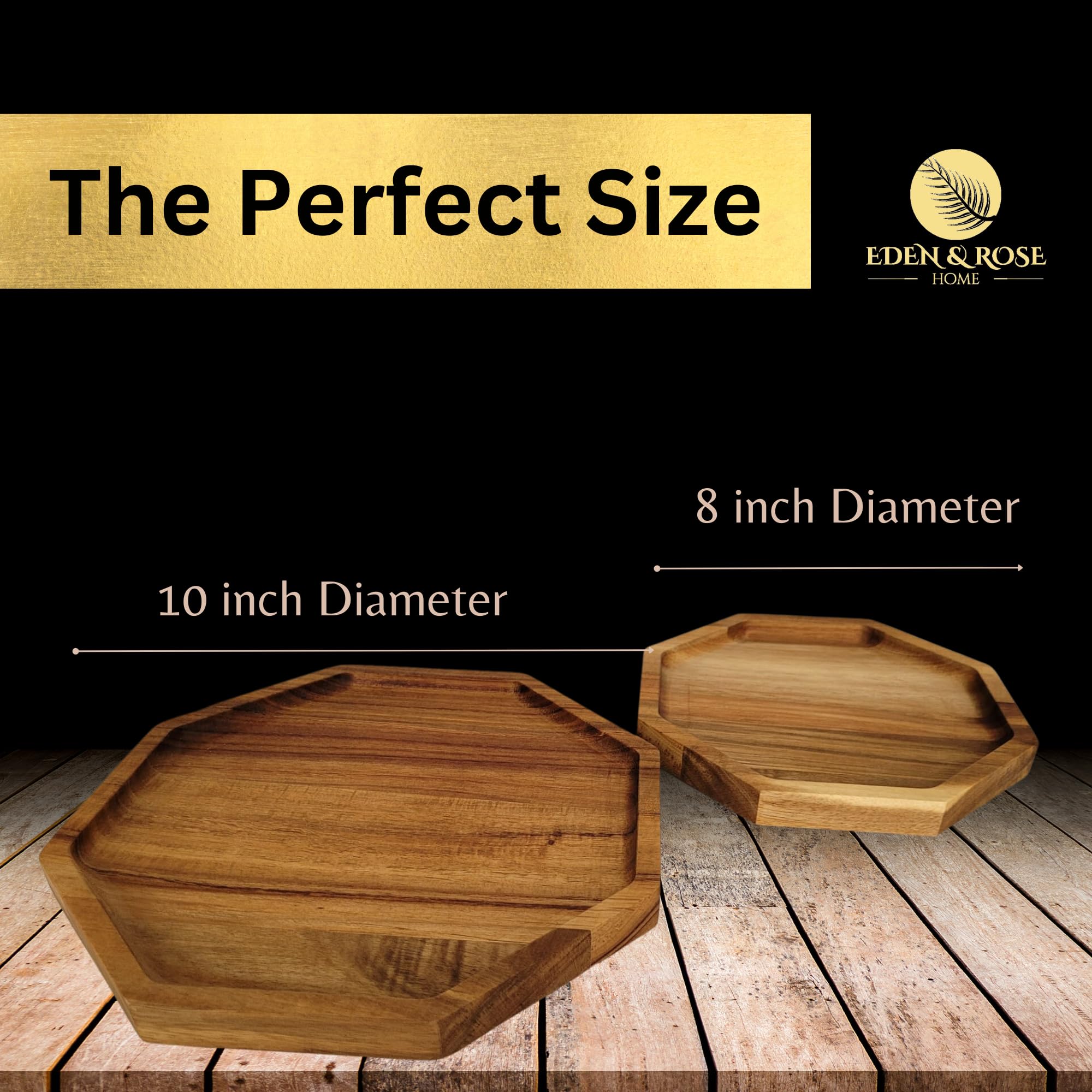 Charcuterie Boards, Coffee Table Tray, Cheese Board, Octagonal Serving Platter, Acacia Wood Decorative Tray, Vanity Tray, Ottoman Tray, New Home Gift, Set of 2 Serving Dishes for Entertaining