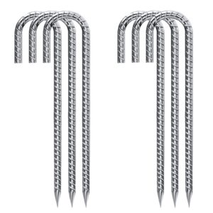 Rebar-Stakes-12-Inch-Galvanized, J Hook Rebar Stakes 6 Pack Ground Anchors Tent Stakes Heavy Duty for Plants Anti-Rust Landscape Fabric Stakes Artificial Turf