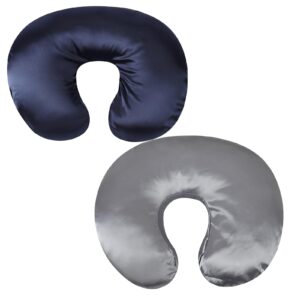satin nursing pillow cover set 2 pack ultra soft silk compatible with boppy pillow for breastfeeding pillow protect for baby hair and skin grey & navy