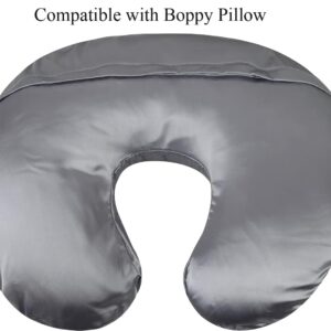 Satin Nursing Pillow Cover Set 2 Pack Ultra Soft Silk Compatible with Boppy Pillow for Breastfeeding Pillow Protect for Baby Hair and Skin Grey & Navy