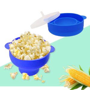 mini microwave popcorn popper, bpa free silicone popcorn popper microwave collapsible, microwave popcorn maker, microwave popcorn bowl, dishwasher safe (deep sea blue)