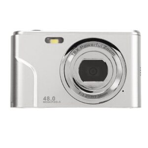 portable digital camera, 48mp 16x digital zoom camera, 2.4in ips display pocket camera, auto focus and light sensitivity, anti shaking, auto beauty (space silver)