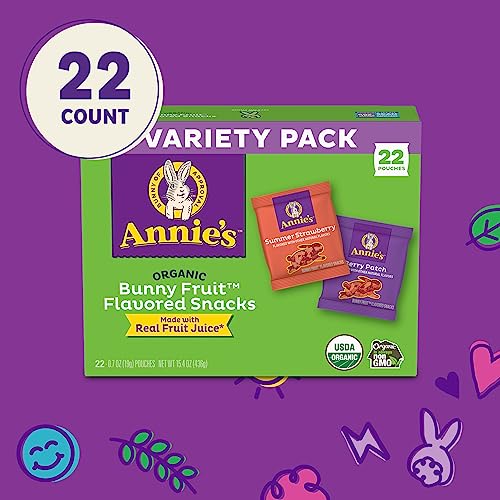 Annie's Organic Bunny Fruit Snacks, Variety Pack, Gluten Free, 22 ct, 15.4 oz