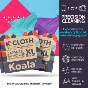 Koala Lens Cleaning Cloth | Japanese Microfiber | Glasses Cleaning Cloths | Eyeglass Lens Cleaner | Eyeglasses, Camera Lens, VR/AR Headset, and Screen Cleaning | Blue & Purple (Pack of 3)