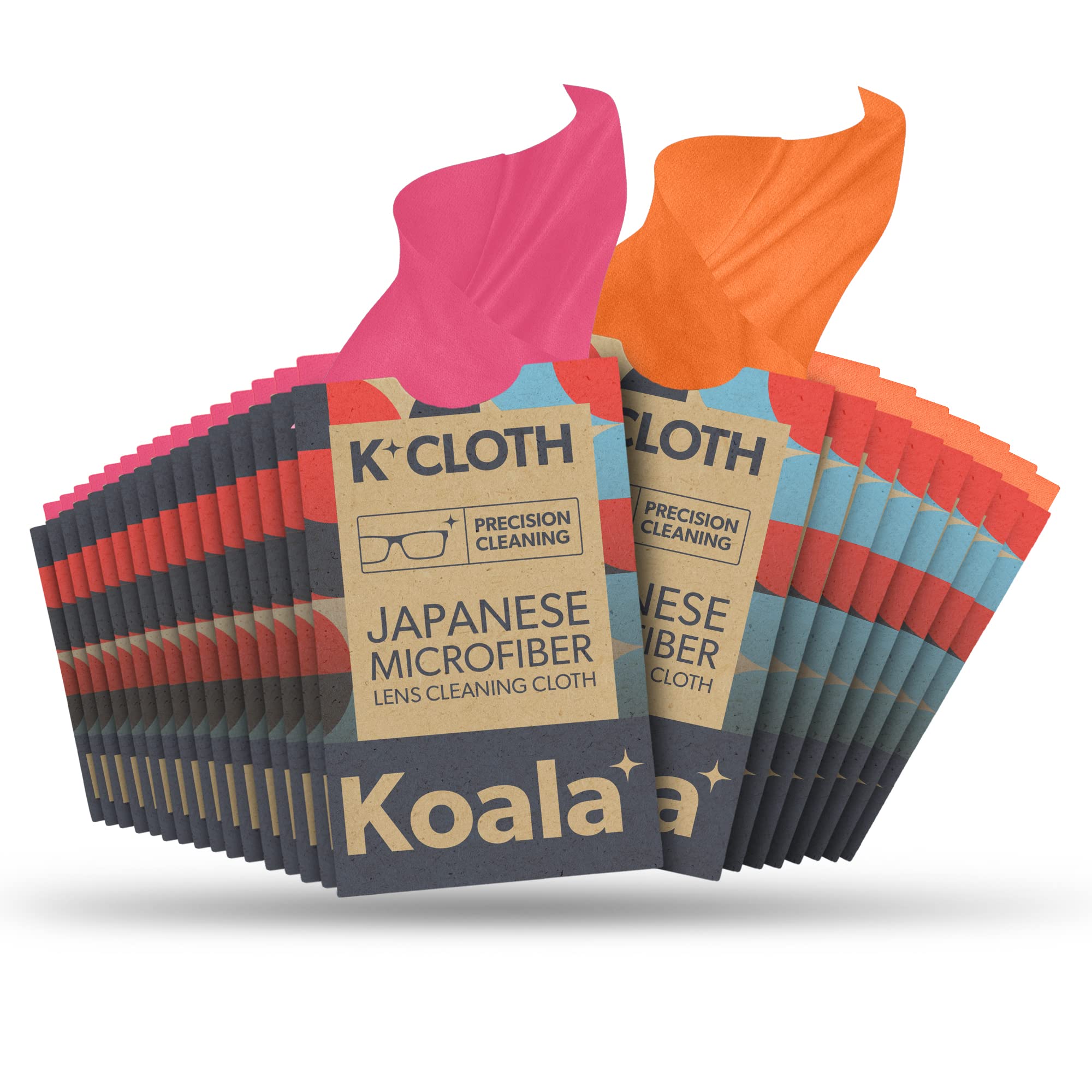 Koala Lens Cleaning Cloth | Japanese Microfiber | Glasses Cleaning Cloths | Eyeglass Lens Cleaner | Eyeglasses, Camera Lens, VR/AR Headset, and Screen Cleaning | Pink & Orange (Pack of 24)