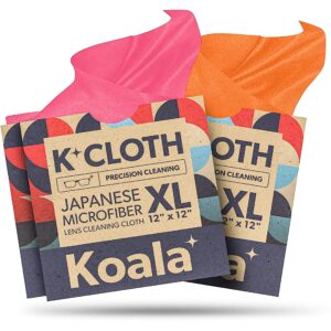 koala lens cleaning cloth | japanese microfiber | glasses cleaning cloths | eyeglass lens cleaner | eyeglasses, camera lens, vr/ar headset, and screen cleaning | pink & orange (pack of 3)