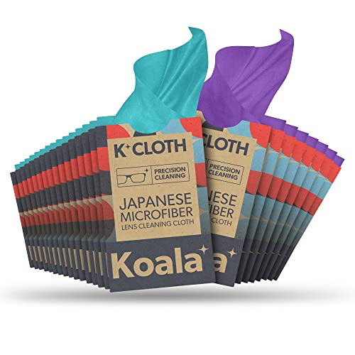 Koala Lens Cleaning Cloth | Japanese Microfiber | Glasses Cleaning Cloths | Eyeglass Lens Cleaner | Eyeglasses, Camera Lens, VR/AR Headset, and Screen Cleaning | Blue & Purple (Pack of 24)