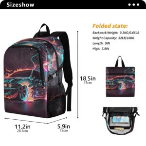 AIXIWAWA Hiking Packable Backpack Neon Car Print Lightweight Waterproof Large Capacity Stuff Pack Portable Daypack Foldable for Camping Travel Weight Capacity 22 LB