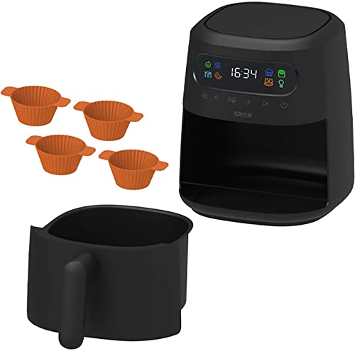 CRUX x Marshmello 3.0 QT Digital Air Fryer with TurboCrisp Technology, Touch Screen Temperature Control, Timer and Auto Shut-off, Fully Programmable, Silicone Cupcake Molds Included, Black